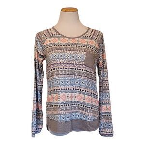 Cuddl Duds Long Sleeve Pajama Colorful Aztec Womens Top Size Small